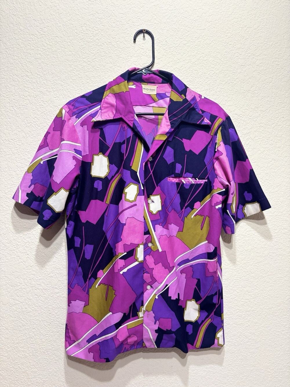 Vintage Liberty House Of Hawaii Polyester Disco Shirt Medium Stains